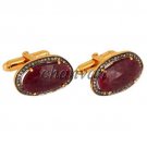 Antique Vintage Style 1.0CT Rose Cut Diamond 925 Silver Ruby Cufflinks CSJ0111