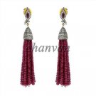 Vintage/Antique/Victorian Insp Rose Cut Diamond 92.5% Silver Ruby Tassel Earring