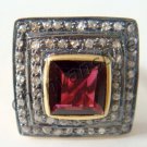 Artisan Victorian/Vintage Inspire Rose Cut Diamond 925 Silver Garnet Ring CSJ15