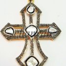 Antique INS 2.60Ct Rose Cut Diamond Sterling Silver Cross Polki Pendant CSJ 259
