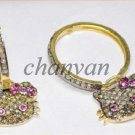 Cat Face Antique Style Deco Rose Cut Diamond 925 Silver Pave Earring CSJ424