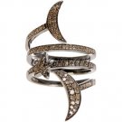 Star & Moon!Vintage/Victorian/Antique Insp Rose Cut Diamond Silver Ring CSJ212