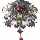 Antique Victorian Look 2.40C Rose Cut Diamond 925 Silver Ruby Pendant/Brooch Pin