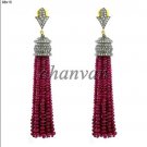 Vintage/Antique/Victorian Look Rose Cut Diamond 92.5% Silver Ruby Tassel Earring