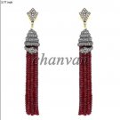 Estate Antique Look Rose Cut Diamond Sterling Silver Snake Ruby Tassel Earring