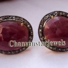 Vintage/Antique Look Estate 1.00Ct Rose Cut Diamond 925 Silver Ruby Earring @366