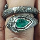 Snake Vintage/ Antique Look Handmade RoseCut Diamond 925 Silver Emerald Ring CSJ