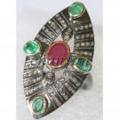 Vintage/Antique Style Artisan Rose Cut Diamond Sterling Silver Emerald/Ruby Ring