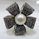 Victorian Style 1.52CT Rose Cut Diamond 925 Silver Pearl Flower Ring CSJ2217