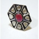 Victorian/Vintage 0.80 Ctw Polky Diamond Sterling Silver Ruby Antique Look Ring
