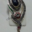 Victorian Look Rose Cut Diamond 925 Silver Sapphire/Ruby Antique Pendant/Brooch