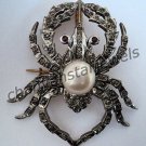 Edwardian Vintage Look Rose Cut Diamond Sterling Silver Pendant Brooch Pin