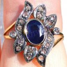 Antique Handmade 0.50Ct Rose Cut Diamond Sterling Silver Sapphire Ring csj253