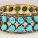 Vintage Style 2.4Ct Rose Cut Diamond 925 Silver Turquoise Bracelet/Bangle CSJ311