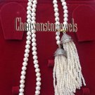 Victorian Insp. 4.68CT Rose Cut Diamond 925 Silver Pearl Necklace freeShip @CSJ6