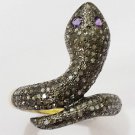 Women Natural Rose Cut Diamond Sterling Silver Unique Handmade Snake Ring