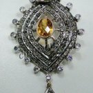 Victorian Vintage INS 1.72Ct Rose Cut Diamond 925 Silver Topaz Pendant Brooch CS