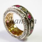 Vintage Antique Style Rose Cut/Polki Diamond 925 Silver Ruby Band Ring CSJ1310