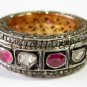 Vintage Antique Style Rose Cut/Polki Diamond 925 Silver Ruby Band Ring CSJ1310