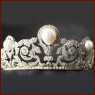 Princess Vintage INSP 8.20Ct Rose Cut Diamond Silver Pearl Tiara Crown @CSJ