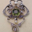 Vintage Antique INSP 1.0Ct Rose Cut Diamond 925 Silver Peridot Brooch CSJ120417