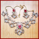 Rose Cut 6.12Ct Diamond Sterling Silver Ruby Emerald Wedding Necklace Set CSJ162