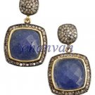 Vintage/Antique/victorian Look Rose Cut Diamond 92.5% Silver Sapphire Earring CS