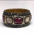 Antique Look 1.66Ct Rose Cut/Polki Diamond 925 Silver Ruby Band Ring CSJ180417