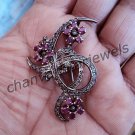 Vintage/Antique Look 1.00 Ctw Rose Cut Diamond .925 Silver Ruby Brooch
