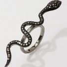 Halloween Natural Rose Cut Diamond 925 Sterling Oxidized Silver Snake Ring