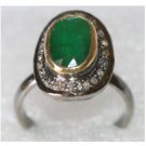 Vintage Antique Style Rose Cut Diamond Sterling Silver Emerald Pave Promise Ring