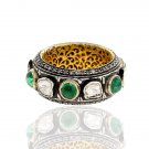 Polki & Natural Rose Cut Diamond Sterling Silver Emerald Band Ring CSJ0511