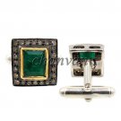 Party Rose Cut Diamond 925 Silver Emerald Vintage Look Cufflinks Men's Jewelry