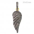 Feather Vintage Style Rose Cut Diamond 925 Silver Pave Antique Pendant @CSJ20417