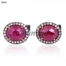 Vintage Style Deco 1.0CT Natural Rose Cut Diamond 925 Silver Ruby Cufflinks CSJ