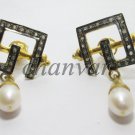 Vintage/Antiue Look Artisan Rose Cut Diamond 92.5% Silver Pearl Earring @CSJ664