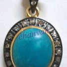 Victorian Style Antique 0.50Ct Rose Cut Diamond 925 Silver Turquoises Pendant