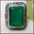 Vintage/Antique Look Handmade 0.46 Ct Rose Cut Diamond 92.5% Silver Emerald Ring