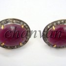 Vintage Reproduction 1.08Ct Rose Cut Diamond Sterling Silver Ruby Stud Earring