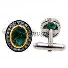Vintage INSPIRE Rose Cut Diamond 925 Silver Emerald Cufflinks Men's Jewelry