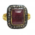Antique Look Handcraft 0.56Ct Rose Cut Diamond Sterling Silver Ruby Ring CSJ147