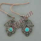 Antique Look 0.72Ct Rose Cut Diamond 925 Silver Turquoise Deco Earring CSJ562