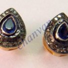 Antique Look 0.80Ct Rose Cut Diamond Sterling Silver Sapphire Earring CSJ613