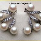 Vintage Antique Look Rose Cut Round Diamond 92.5% Silver Pearl Earring CSJ204