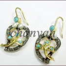 Antique Insp. 0.60C Rose Cut Diamond 925 Silver Turquoise/Pearl Stud CSJ0021