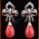 Vintage Look 1.00Ct Rose Cut Diamond 925 Sterling Silver Coral Earring @CSJ14517
