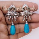 Women Turquoise Vintage Look Rose Cut Diamond 925 Sterling Silver Earring CS1604