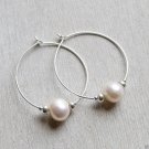 Popular Handmade Sterling Silver Rhodium Plated Women Pearl Hoop Earring CSJ