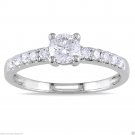 Solitaire With Accents Look Simulated Diamond 925 Silver Wedding Ring CSJ23917