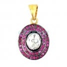 Pave Vintage Victorian Style Rose Cut Ruby Polky Sterling Silver Pendant CSJ410